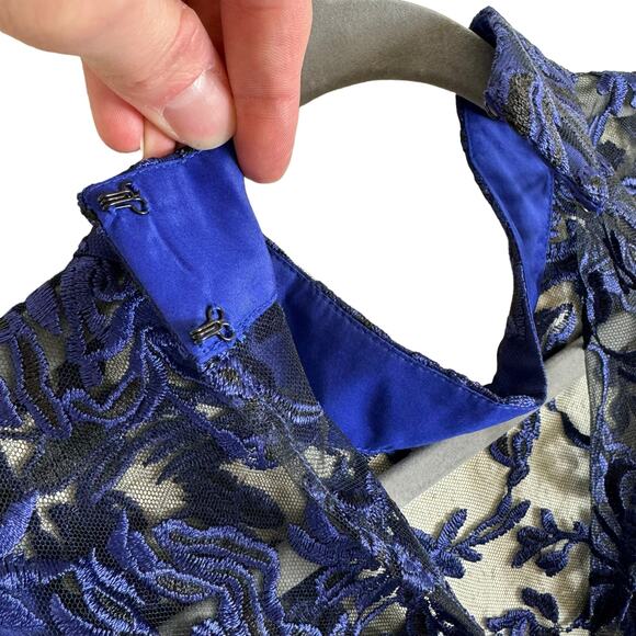 Trina Turk NWT Abasi Royal Blue Lace Embroidered Split Leg Jumpsuit Size 4 - Picture 5 of 9